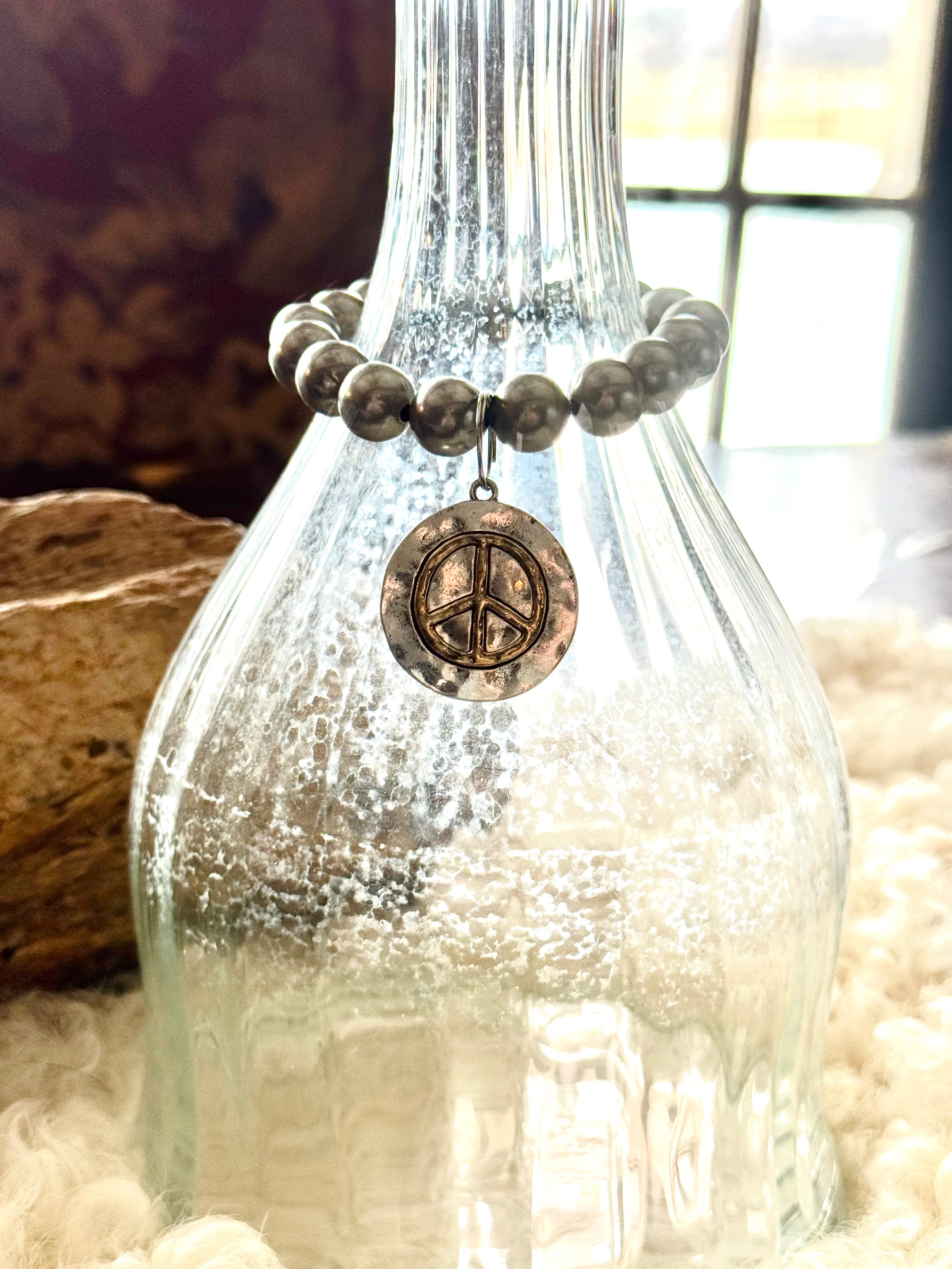 Peace Sign Faux Navajo Bead Bracelet