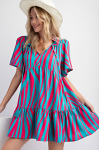 Fun and Fabulous Mini Dress Turquoise and Pink