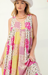 Pink & Lime Patchwork Print Jumpsuit