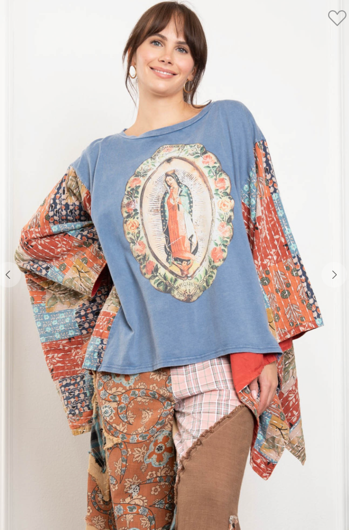 Virgin Mary Print Poncho Top
