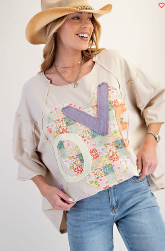 Forever Love Patch Light Khaki Top