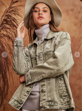 Star Beaded Denim Jacket Sage Grey