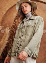 Star Beaded Denim Jacket Sage Grey