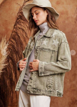 Star Beaded Denim Jacket Sage Grey