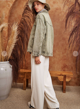 Star Beaded Denim Jacket Sage Grey