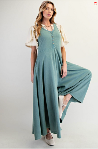 Mineral Washed Teal Palazzo Jumpsuit