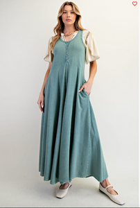 Mineral Washed Teal Palazzo Jumpsuit