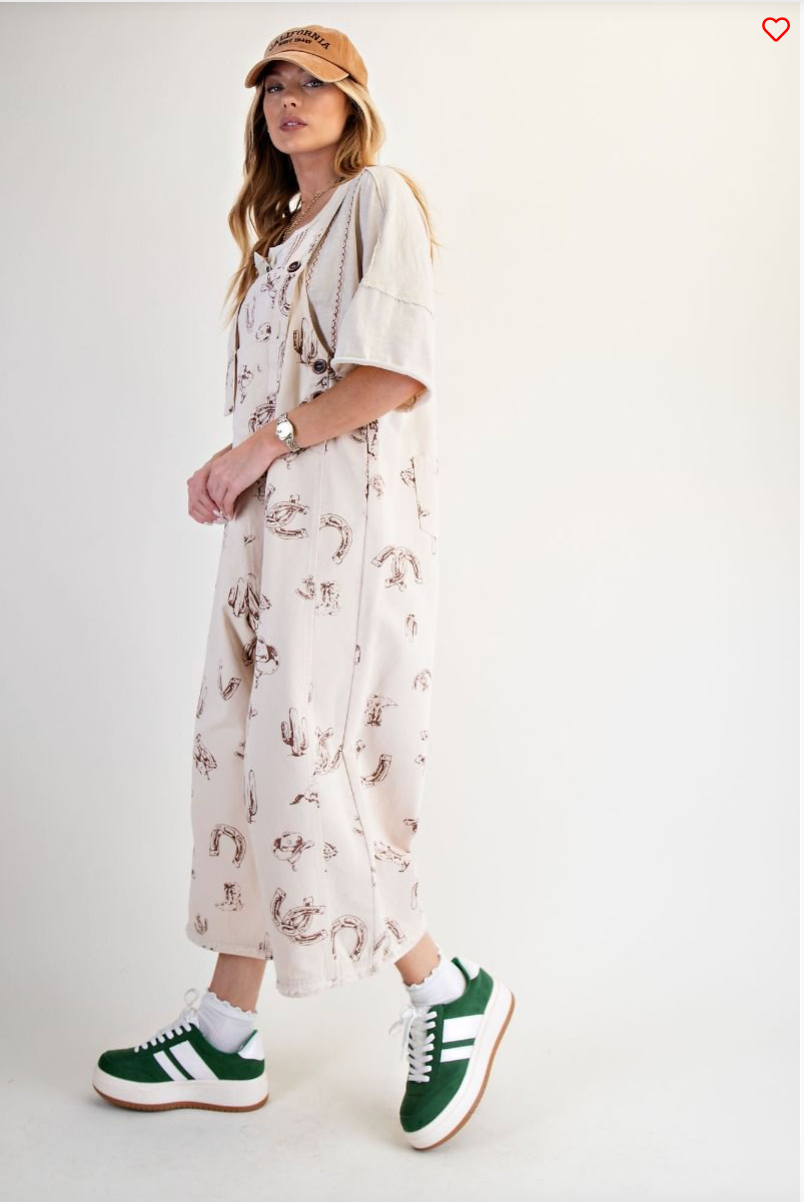 Western Print Overalls Khaki