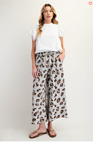 Leopard Print Relaxed Fit Pants Stone Grey