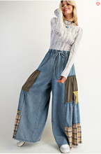 Washed Patch Print Denim Palazzo Pants