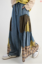 Washed Patch Print Denim Palazzo Pants