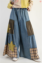 Washed Patch Print Denim Palazzo Pants