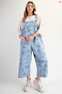 Western Print Overalls Dusty Blue