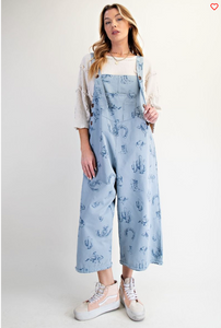 Western Print Overalls Dusty Blue