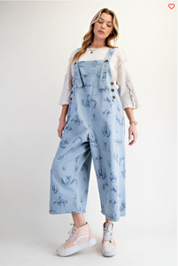 Western Print Overalls Dusty Blue