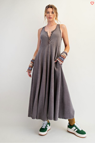 Mineral Washed Coffee Palazzo Jumpsuit