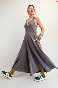 Mineral Washed Coffee Palazzo Jumpsuit