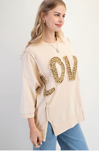 Love Leopard Appliqué Light Khaki Terry Pullover