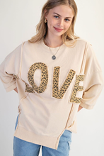 Love Leopard Appliqué Light Khaki Terry Pullover