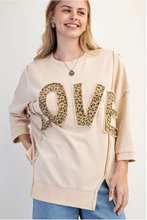 Love Leopard Appliqué Light Khaki Terry Pullover