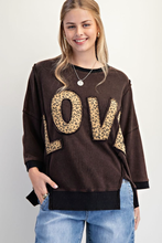 Love Leopard Appliqué Black Terry Pullover