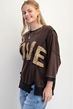 Love Leopard Appliqué Black Terry Pullover