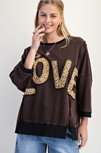 Love Leopard Appliqué Black Terry Pullover