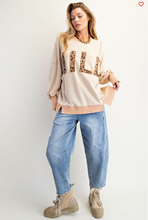 Wild Leopard Appliqué Khaki Terry Pullover