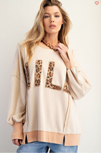 Wild Leopard Appliqué Khaki Terry Pullover
