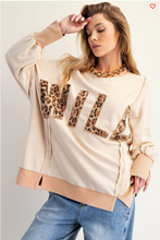 Wild Leopard Appliqué Khaki Terry Pullover