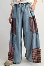 Vintage Patch Print Denim Palazzo Pants
