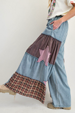 Vintage Patch Print Denim Palazzo Pants