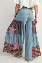 Vintage Patch Print Denim Palazzo Pants