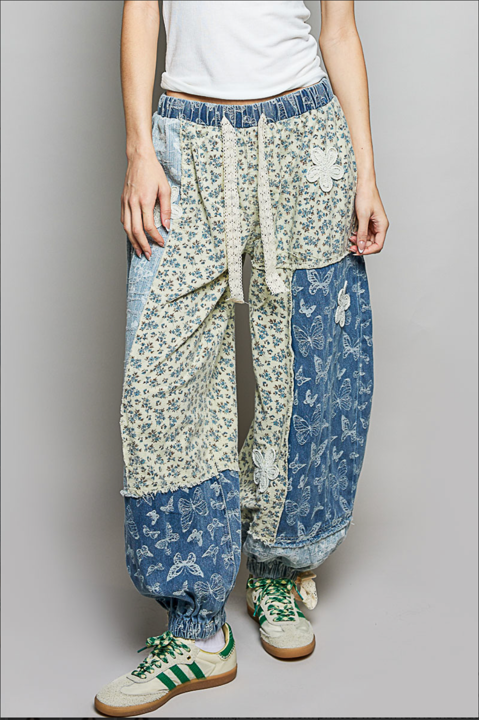Blue Butterfly Patchwork Pants