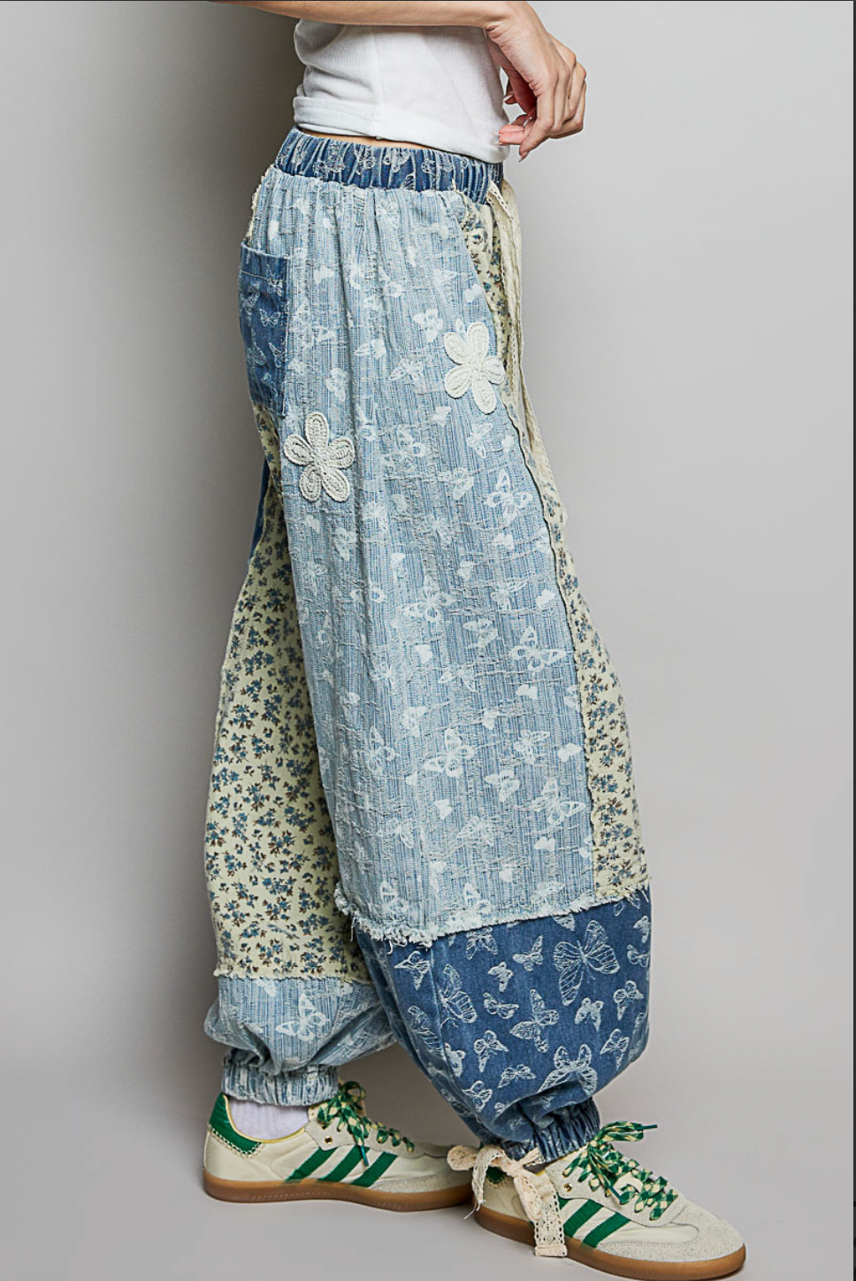 Blue Butterfly Patchwork Pants