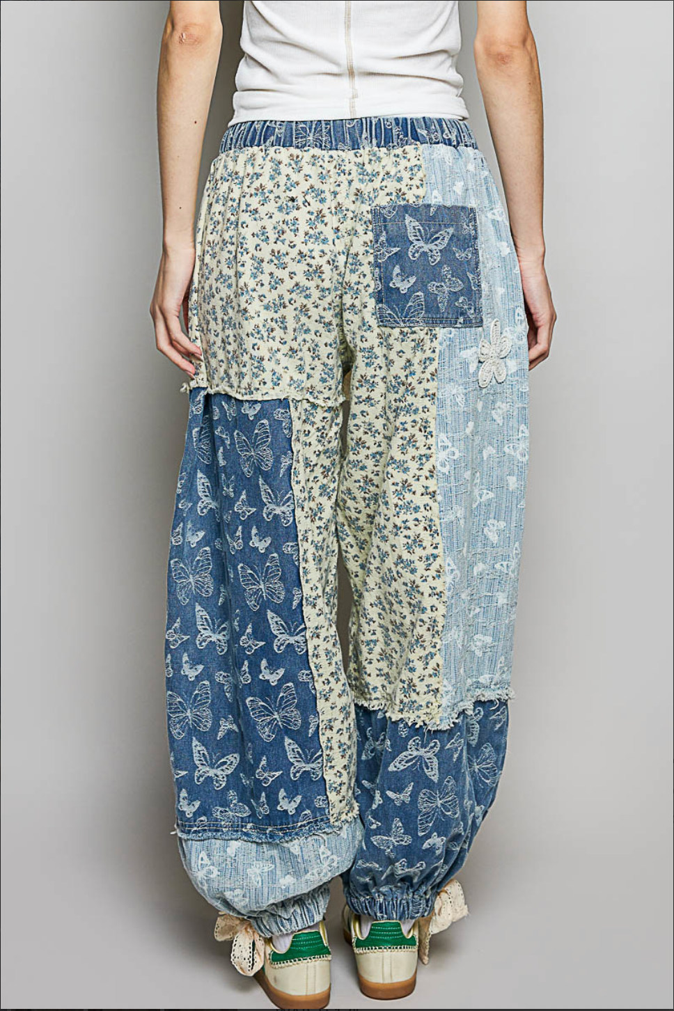 Blue Butterfly Patchwork Pants