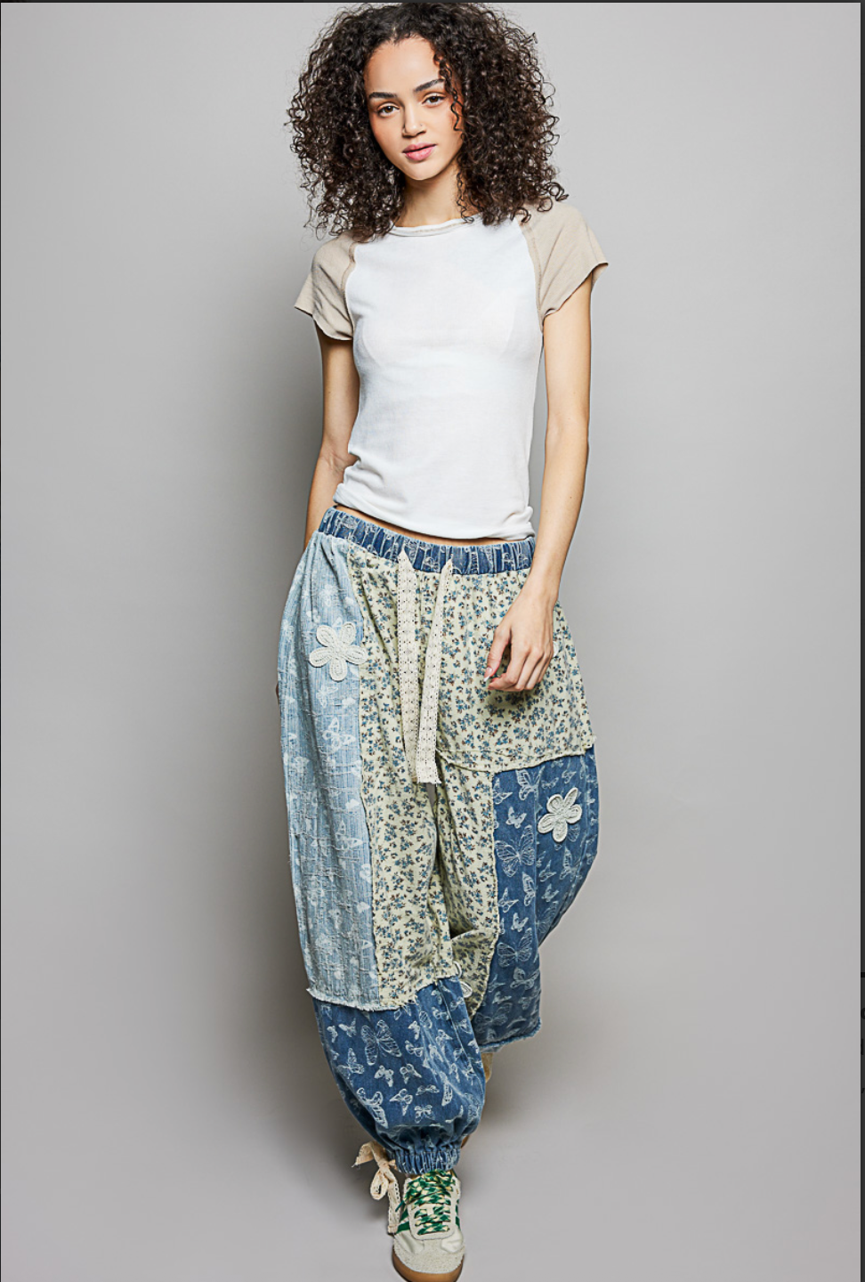 Blue Butterfly Patchwork Pants