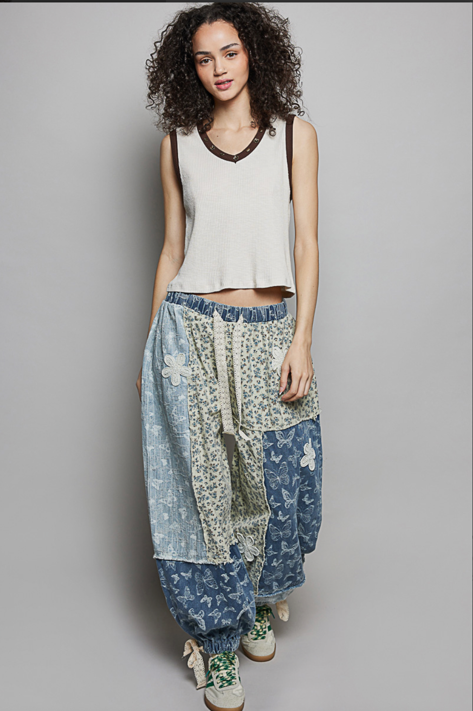 Blue Butterfly Patchwork Pants
