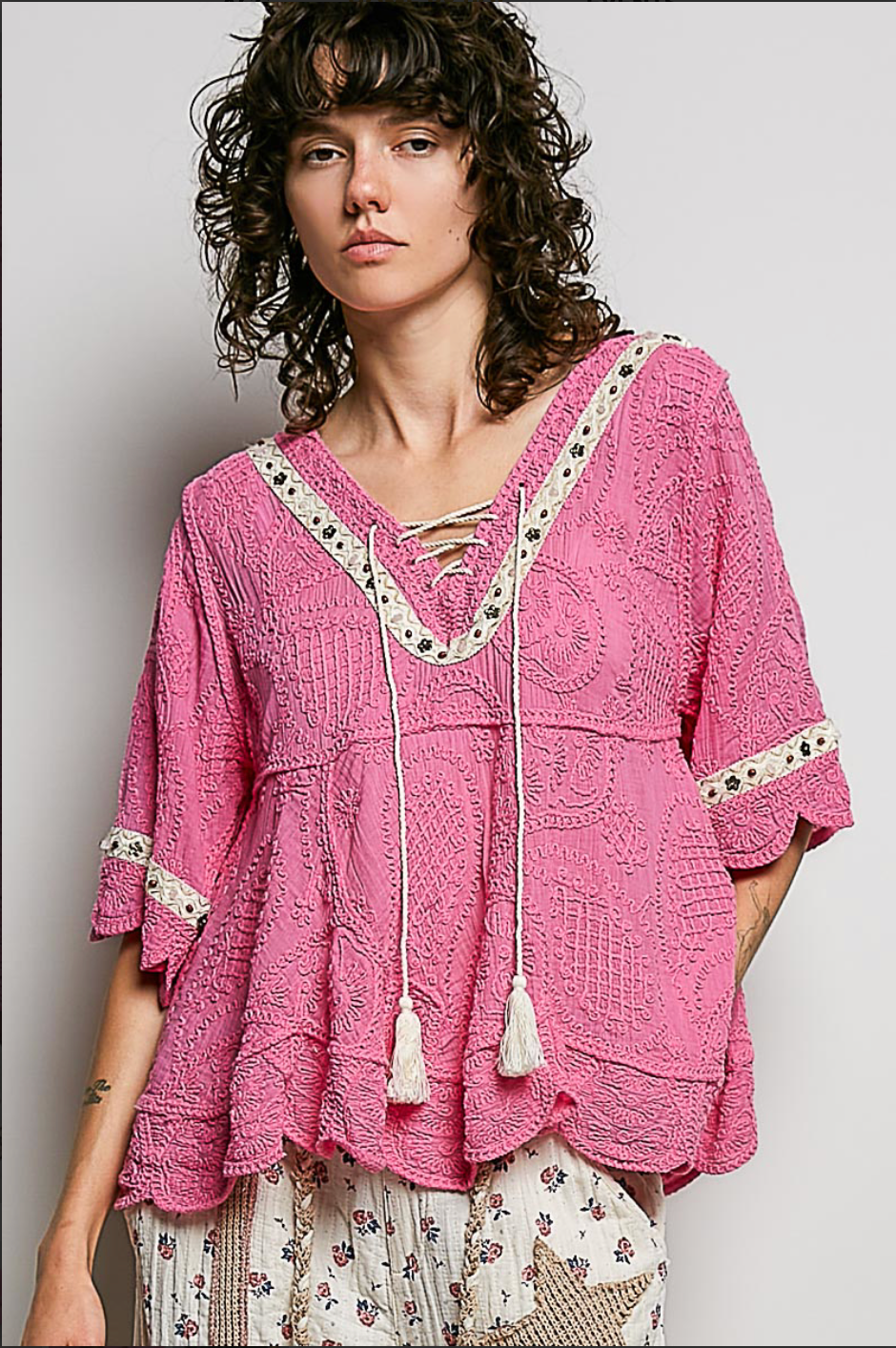 The Wildflower Lace-up Top Pink