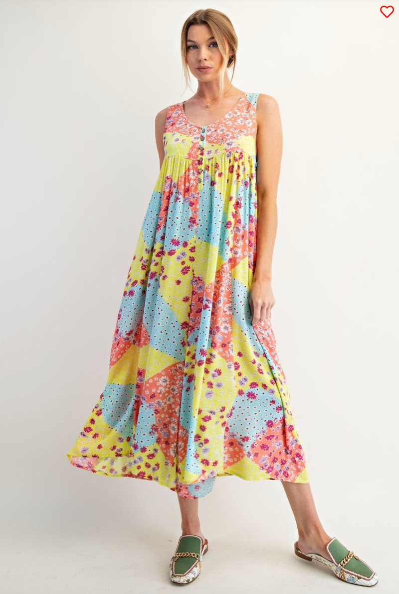 Pink & Lime Patchwork Print Jumpsuit