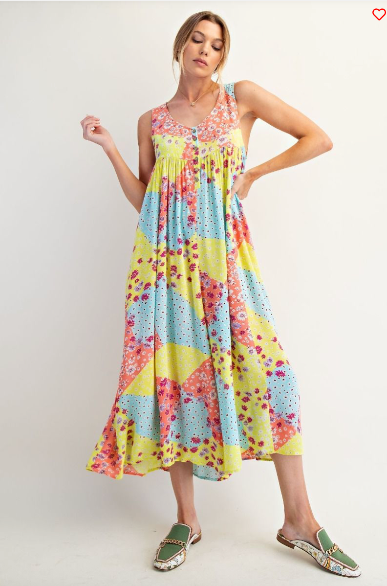 Pink & Lime Patchwork Print Jumpsuit
