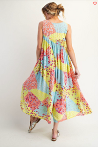 Pink & Lime Patchwork Print Jumpsuit