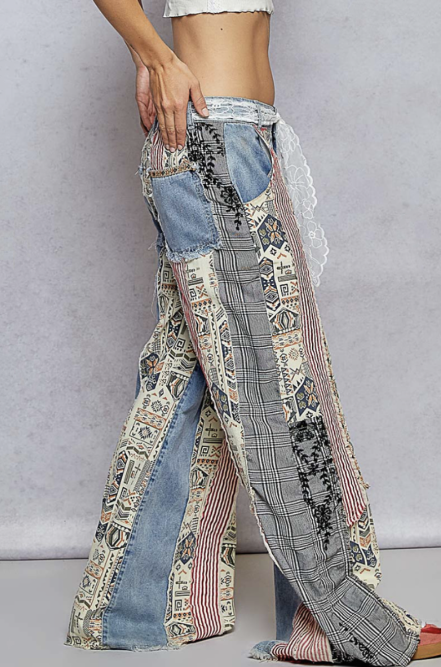 Boho Patchwork Denim Pants