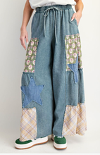 Washed Patch & Star Denim Palazzo Pants