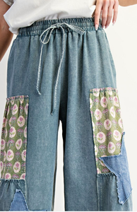 Washed Patch & Star Denim Palazzo Pants