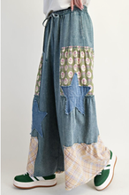 Washed Patch & Star Denim Palazzo Pants