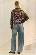 Full back view of floral sequin panel camo jacket