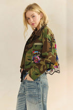 Side view of Camo in Bloom sequin jacket
