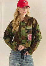 Front view of Camo and Roses floral fabric-back jacket