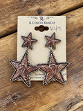 Copper-Tone Engraved Double Star Earrings